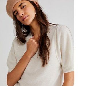 Free People cashmere puff sleeve staycation sweater in Swan